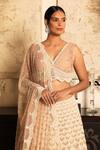 COUTURE BY NIHARIKA_Beige Organza, Flat Chiffon V Neck Embroidered Lehenga Set _Online_at_Aza_Fashions