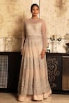 Shop_Couture By Niharika_Pink Organza Round Embroidered Kurta Lehenga Set _at_Aza_Fashions