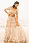 Buy_Decemberbyvivek_Beige Organza And Net & Sequin, Bugle Embroidered Bridal Lehenga Set _at_Aza_Fashions