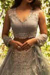 Shop_Decemberbyvivek_Blue Organza And Net Beads & Sequin, Thread, Bugle Embroidered Bridal Lehenga Set _at_Aza_Fashions