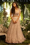 Buy_Decemberbyvivek_Pink Organza And Net Thread & Sequin, Bugle Beads Embroidered Bridal Lehenga Set _at_Aza_Fashions