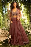 Buy_Decemberbyvivek_Maroon Organza And Net Embroidered Sequin & Beads Jacket Lehenga Set _at_Aza_Fashions