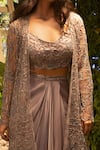 Shop_Decemberbyvivek_Grey Net And Satin Embroidered Cutdana & Sequin Round Jacket Skirt Set  _at_Aza_Fashions