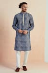 Seven_Blue Chanderi Printed Shibori Kurta _Online_at_Aza_Fashions