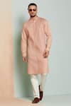 Buy_Seven_Pink Cotton Silk Embroidery Thread Kurta _at_Aza_Fashions