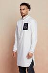 Buy_Seven_White Cotton Satin Thread Kurta_Online_at_Aza_Fashions