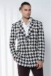 Seven_Black Cotton Twill Printed Digital Double Breasted Blazer _Online_at_Aza_Fashions