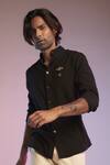 Buy_S&N By Shantnu Nikhil_Black Lycra, Viscose, Terylene Na Nehruvian Collar Shirt_Online_at_Aza_Fashions