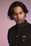 Shop_S&N By Shantnu Nikhil_Black Lycra, Viscose, Terylene Na Nehruvian Collar Shirt_Online_at_Aza_Fashions