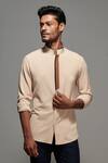 S&N By Shantnu Nikhil_Beige Cotton, Poly Blend Shirt_at_Aza_Fashions