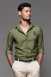 S&N by Shantnu Nikhil_Green Suiting And Faux Leather Embroidered Shirt_at_Aza_Fashions