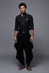 Buy_S&N By Shantnu Nikhil_Black Lycra, Viscose, Terylene, Velvet And Faux Leather Band Collar Shirt_at_Aza_Fashions