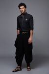 Buy_S&N By Shantnu Nikhil_Black Lycra, Viscose, Terylene, Velvet And Faux Leather Band Collar Shirt_Online_at_Aza_Fashions