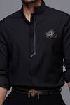 S&N By Shantnu Nikhil_Black Lycra, Viscose, Terylene, Velvet And Faux Leather Band Collar Shirt_at_Aza_Fashions