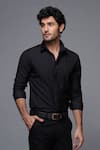 Buy_S&N by Shantnu Nikhil_Black Terylene Button Front Shirt _Online_at_Aza_Fashions