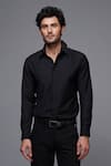 Shop_S&N by Shantnu Nikhil_Black Terylene Button Front Shirt _Online_at_Aza_Fashions