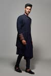 Shop_S&N by Shantnu Nikhil_Blue Poly Blend Embroidered Crest Slim Fit Sherwani _at_Aza_Fashions