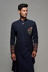 Shop_S&N by Shantnu Nikhil_Blue Poly Blend Embroidered Crest Slim Fit Sherwani _Online_at_Aza_Fashions