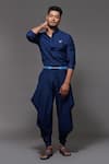 Buy_S&N by Shantnu Nikhil_Blue Terylene Plain Cowl Pant _at_Aza_Fashions