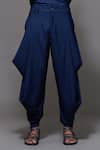 Shop_S&N by Shantnu Nikhil_Blue Terylene Plain Cowl Pant _at_Aza_Fashions