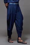 S&N by Shantnu Nikhil_Blue Terylene Plain Cowl Pant _Online_at_Aza_Fashions