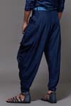 Buy_S&N by Shantnu Nikhil_Blue Terylene Plain Cowl Pant _Online_at_Aza_Fashions