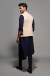 Shop_S&N By Shantnu Nikhil_Beige Cotton, Lycra, Poly Blend Crest Structured Bundi_at_Aza_Fashions