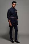 Buy_S&N By Shantnu Nikhil_Blue Poly Blend, Viscose And Wool Button Front Nehru Jacket_at_Aza_Fashions