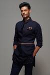 S&N By Shantnu Nikhil_Blue Poly Blend, Viscose And Wool Button Front Nehru Jacket_at_Aza_Fashions