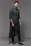 S&N by Shantnu Nikhil_Green Cotton And Faux Leather Camo Nehru Jacket _Online_at_Aza_Fashions