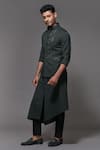 Buy_S&N by Shantnu Nikhil_Green Cotton And Faux Leather Camo Nehru Jacket _Online_at_Aza_Fashions