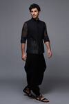 S&N By Shantnu Nikhil_Black Cotton, Faux Leather And Velvet Studs Embellished Nehru Jacket_Online_at_Aza_Fashions