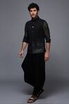 Buy_S&N By Shantnu Nikhil_Black Cotton, Faux Leather And Velvet Studs Embellished Nehru Jacket_Online_at_Aza_Fashions