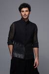 S&N By Shantnu Nikhil_Black Cotton, Faux Leather And Velvet Studs Embellished Nehru Jacket_at_Aza_Fashions