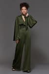 Buy_S&N by Shantnu Nikhil_Green Panther Crepe V Neck Knotted Jumpsuit _at_Aza_Fashions