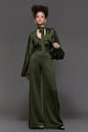 Buy_S&N by Shantnu Nikhil_Green Panther Crepe V Neck Knotted Jumpsuit _Online_at_Aza_Fashions