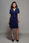 Buy_S&N by Shantnu Nikhil_Blue Poly Jersey V Neck Wrap Dress _at_Aza_Fashions