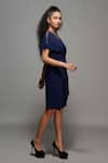 S&N by Shantnu Nikhil_Blue Poly Jersey V Neck Wrap Dress _Online_at_Aza_Fashions