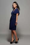 Buy_S&N by Shantnu Nikhil_Blue Poly Jersey V Neck Wrap Dress _Online_at_Aza_Fashions