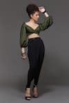 Buy_S&N by Shantnu Nikhil_Green Panther Crepe Sweetheart Neck Twisted Bodice Crop Top _at_Aza_Fashions