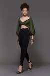 Buy_S&N by Shantnu Nikhil_Green Panther Crepe Sweetheart Neck Twisted Bodice Crop Top _Online_at_Aza_Fashions