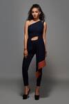 Buy_S&N By Shantnu Nikhil_Blue Textured Suiting One Shoulder Drape Asymmetrical Top_at_Aza_Fashions