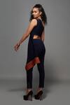 Shop_S&N By Shantnu Nikhil_Blue Textured Suiting One Shoulder Drape Asymmetrical Top_at_Aza_Fashions