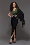 Buy_S&N by Shantnu Nikhil_Green Panther Crepe Embroidered V-neck Colorblock Saree Gown _at_Aza_Fashions