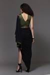 Shop_S&N by Shantnu Nikhil_Green Panther Crepe Embroidered V-neck Colorblock Saree Gown _at_Aza_Fashions