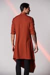 Shop_S&N by Shantnu Nikhil_Orange Terylene Embroidered Crest Motif Asymmetric Draped Kurta_at_Aza_Fashions