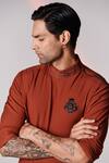 Buy_S&N by Shantnu Nikhil_Orange Terylene Embroidered Crest Motif Asymmetric Draped Kurta_Online_at_Aza_Fashions