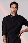 Buy_S&N by Shantnu Nikhil_Black Poly Blend Embroidered Crest Motif Asymmetric Draped Kurta_Online_at_Aza_Fashions
