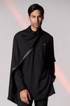 S&N by Shantnu Nikhil_Black Terylene Embroidery Thread Draped Short Kurta _Online_at_Aza_Fashions