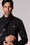 Buy_S&N by Shantnu Nikhil_Black Terylene Embroidery Thread Draped Short Kurta _Online_at_Aza_Fashions